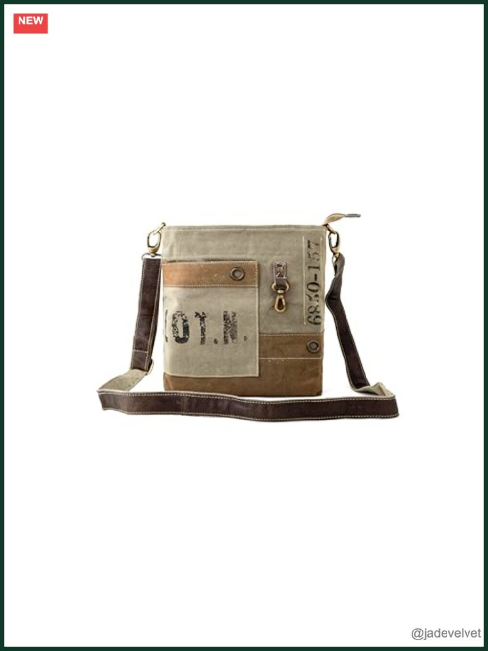 Upcycled Canvas & Leather Messenger Shoulder Bag - Crossbody Handbag